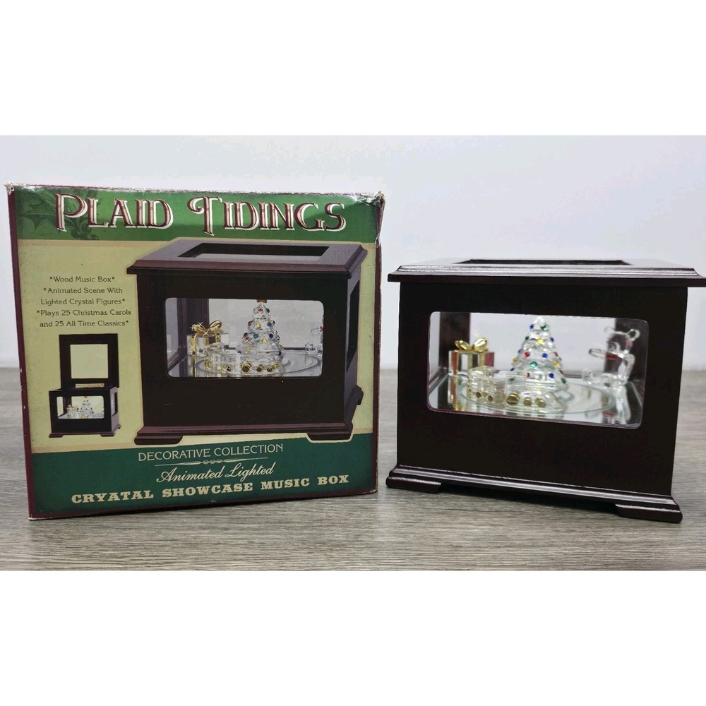 Vintage Crystal Showcase Holiday Music Box With Moving Train, Music, And Lights